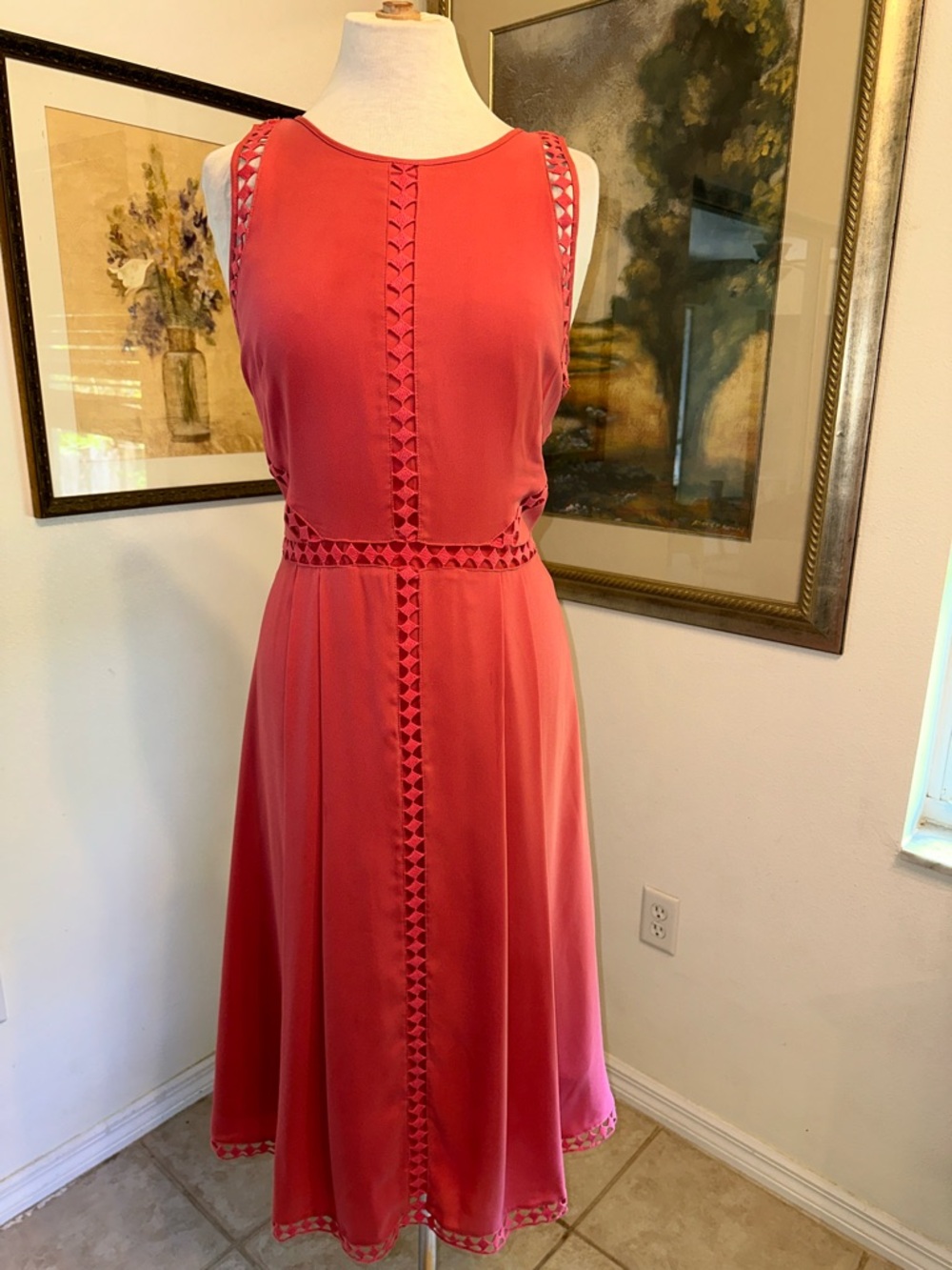 Ann Taylor Women's Sleeveless Coral A-Line Dress Size 10 - Picture 9 of 14